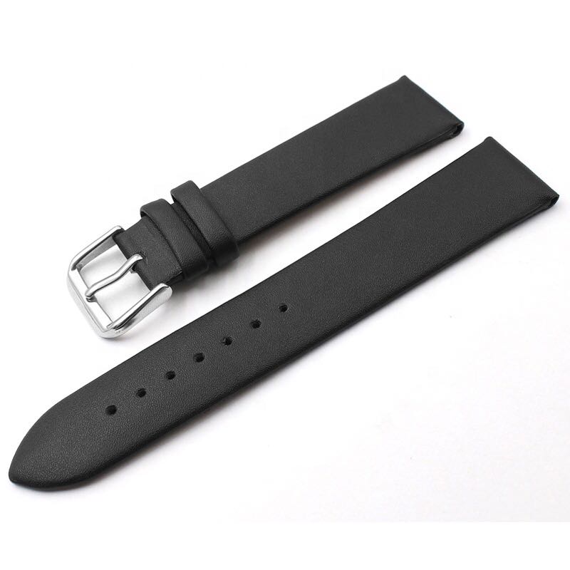 Klockarmband - svart - slät - Äkta kalvläder 20mm