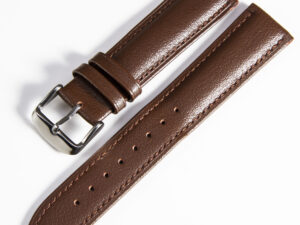 Klockarmband-brun- slät-Äkta kalvläder 20mm